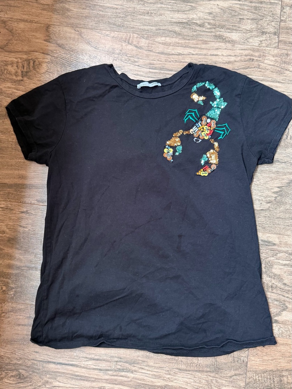Zara Black Kids Short Sleeve Tee with Sequin Scorpion